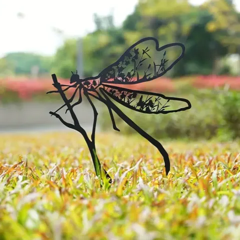 Garden Decor Art - Metal Dragonfly Cardinal Silhouettes Lawn Ornaments, Festival Decorations